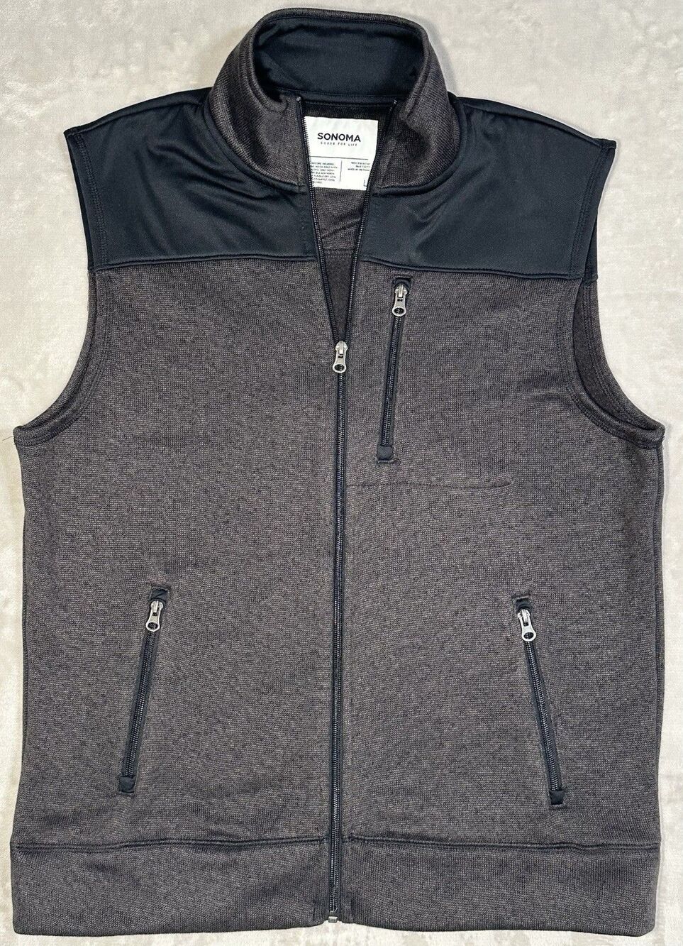 Sonoma Goods For Life Men L Brown Heathered Sweater Fleece Full Zip Vest Outdoor